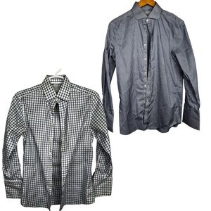 Charles Tyrwhitt Shirt 15.5 32 Non Iron Slim Fit French Cuff Houndstooth Grid